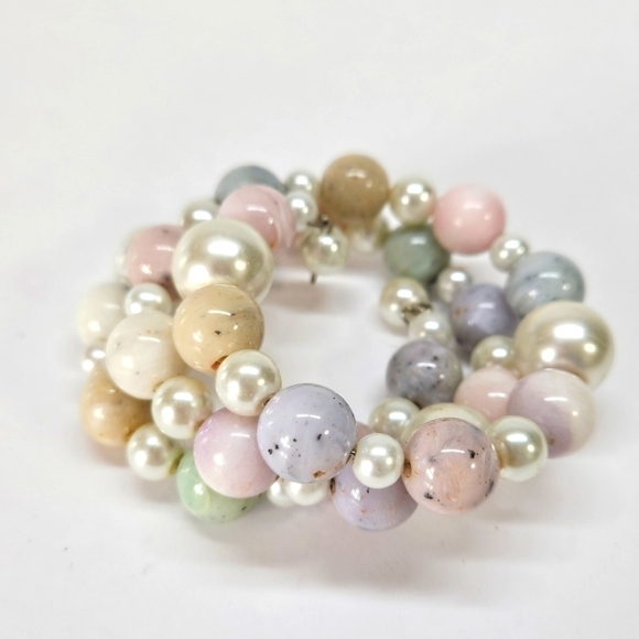 VINTAGE Speckled Pastel Plastic Beaded Bead Necklace & Bracelet Set - Picture 6 of 6